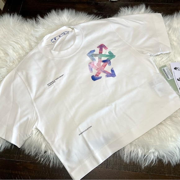 BRAND NEW Off White Watercolor Arrows Crop T-Shirt Sz S Small - Picture 4 of 13